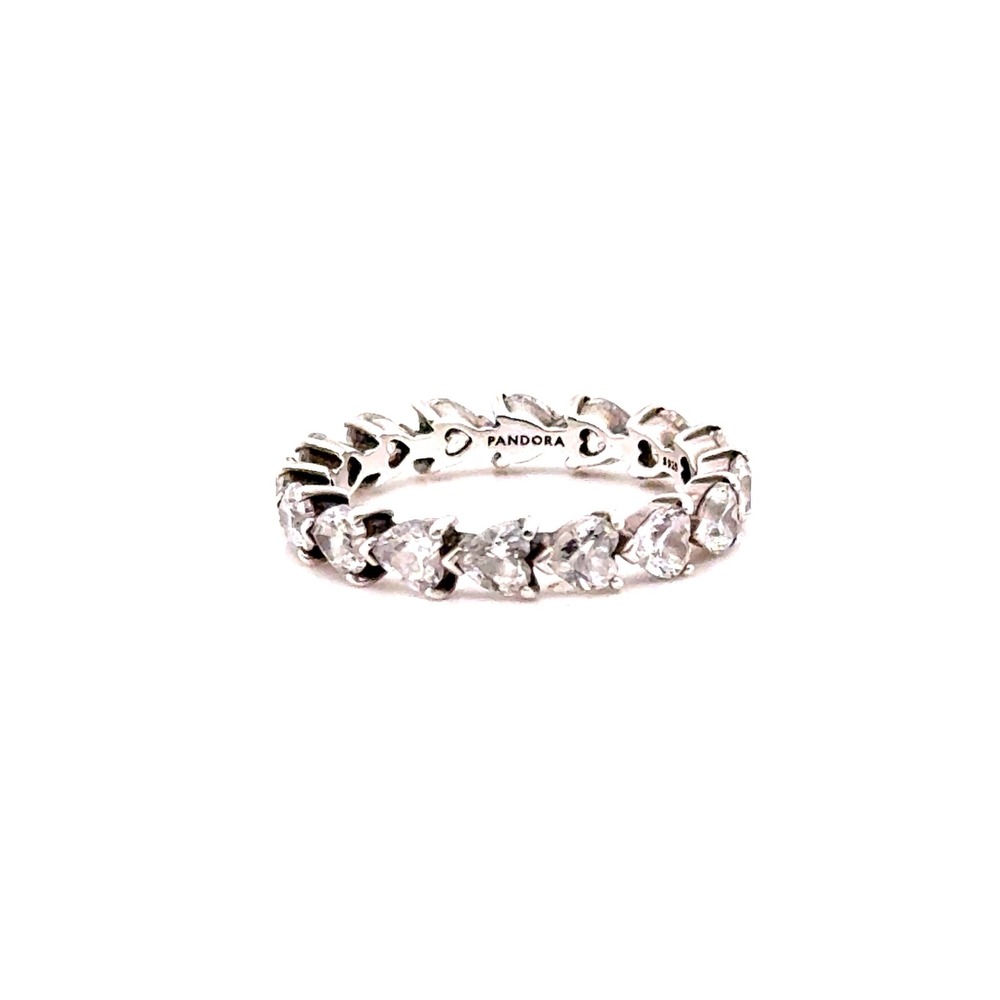 Pandora Band of Clear Hearts Ring Sterling Silver Cubic Zirconia Size 9 191045CZ